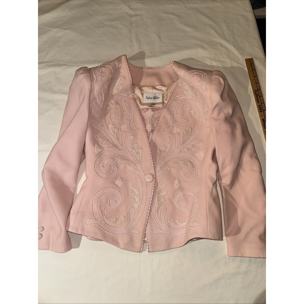 Nolan Miller Vintage 80s Pink Wool Fully Embellished Jacket W/ Camisole Size 8